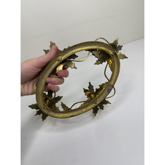 Vintage Oval Brass Holly Berries 4 Candlestick Holder 1970s - Picture 5 of 10